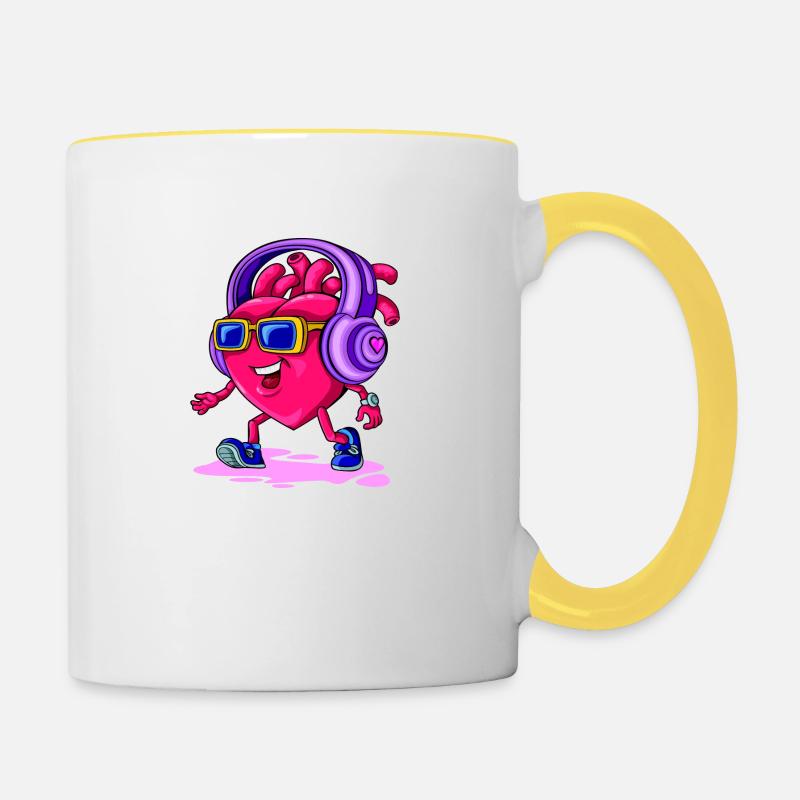 Valeewear - Cœur heureux avec écouteurs - Mug contrasté - blanc/jaune