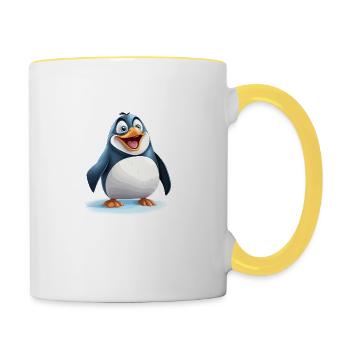 der fröhliche Pinguin - Tasse zweifarbig - Weiß/Gelb - Rechts