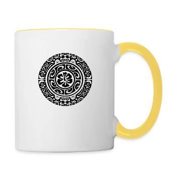 cercle maori ibiscus noir - Mug contrasté - blanc/jaune - Droite
