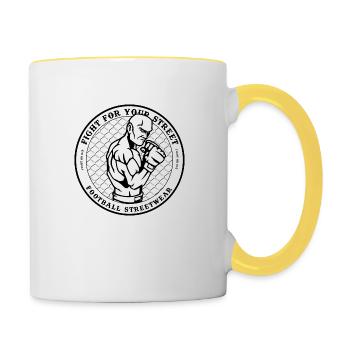 Football Streetwear Ultras Hooligans - Tasse zweifarbig - Weiß/Gelb - Rechts