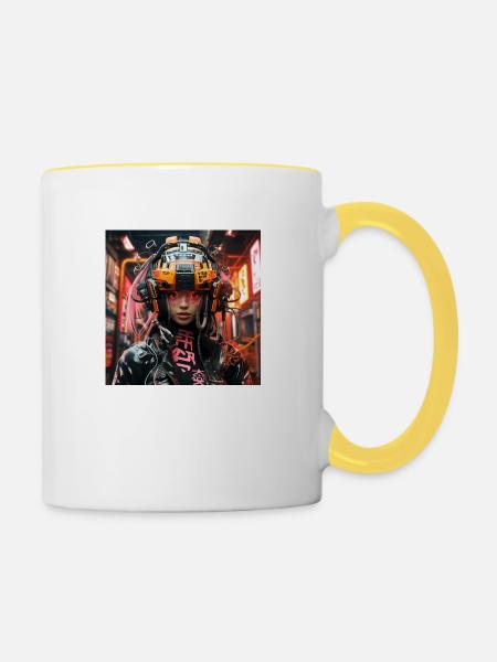 Japan Cyber Punk - Tasse zweifarbig - Weiß/Gelb