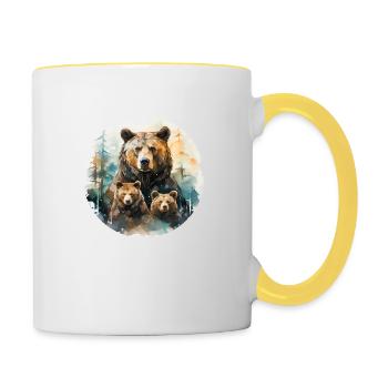 Ours Papa Ours Maman Ours Enfants Ours Ours et Garçon - Mug contrasté - blanc/jaune - Droite