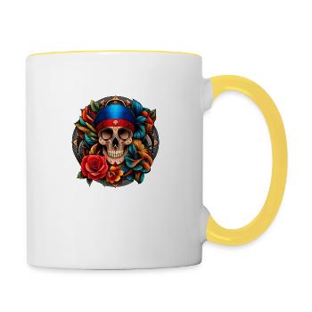 Crâne de pirate - Mug contrasté - blanc/jaune - Droite