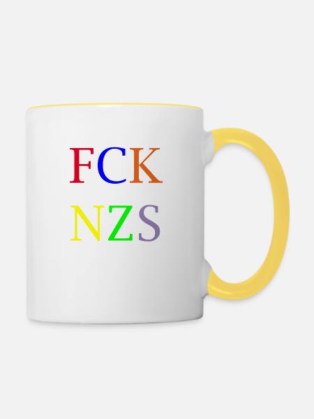 FCK NZS - Tasse zweifarbig - Weiß/Gelb