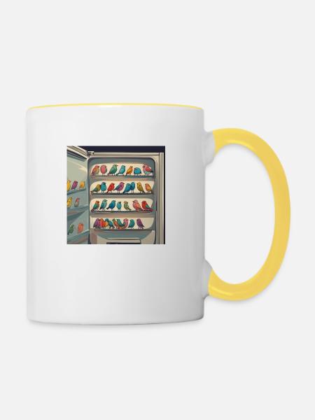 Birds in a fridge - Tasse zweifarbig - Weiß/Gelb