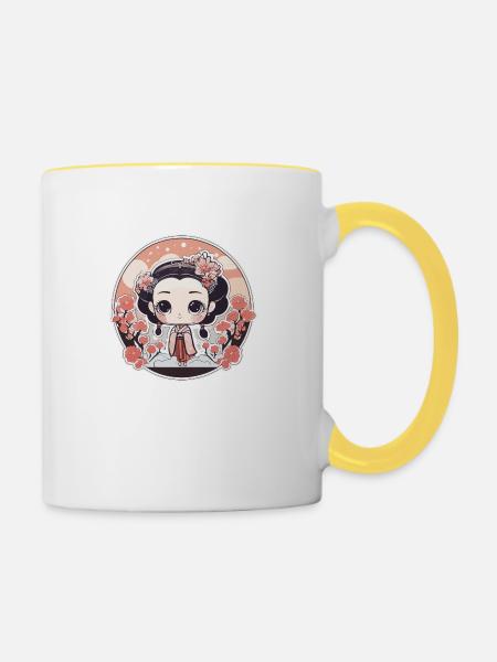 Geisha - Tasse zweifarbig - Weiß/Gelb