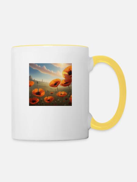 Mohnfeld in der Abendsonne - Tasse zweifarbig - Weiß/Gelb