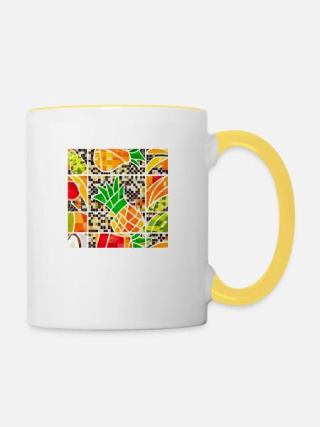 Tropische Früchte Mosaik - Tasse zweifarbig - Weiß/Gelb