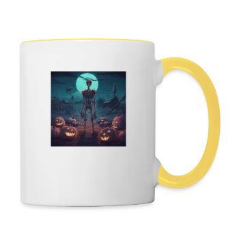 lonely skeleton during halloween - Contrasting Mug - white/yellow - Right