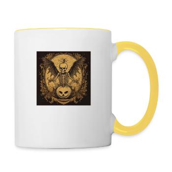 scary skeleton with wings and pumpkin - Contrasting Mug - white/yellow - Right