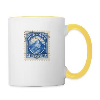 Höhenstempel: Die Gipfel in blau - Tasse zweifarbig - Weiß/Gelb - Rechts