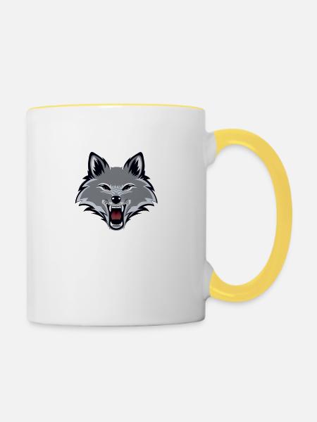 Wolf - Tasse zweifarbig - Weiß/Gelb