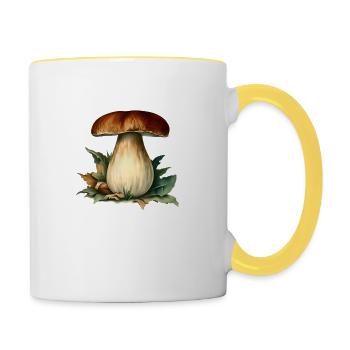 Steinpilz, Weinlese-Aquarell - Tasse zweifarbig - Weiß/Gelb - Rechts
