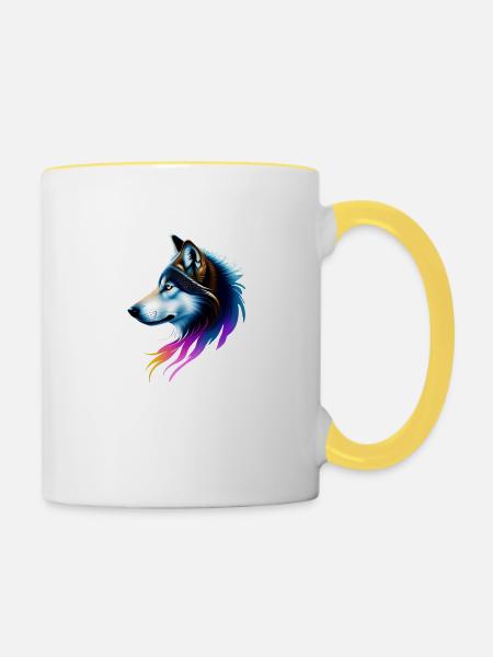 Wolf - Tasse zweifarbig - Weiß/Gelb