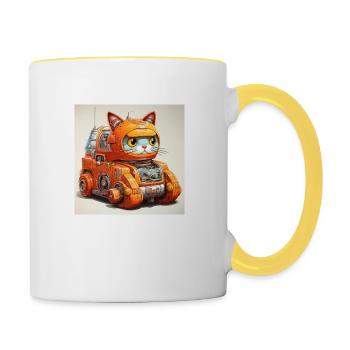 1970s SciFi Anime Robot Car Cat - Contrasting Mug - white/yellow - Right