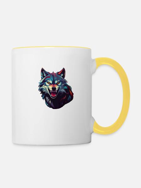 Wolf - Tasse zweifarbig - Weiß/Gelb
