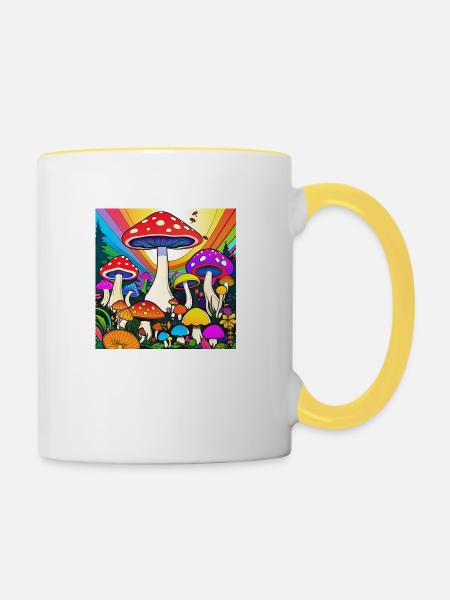 Trippy Pilze - Tasse zweifarbig - Weiß/Gelb