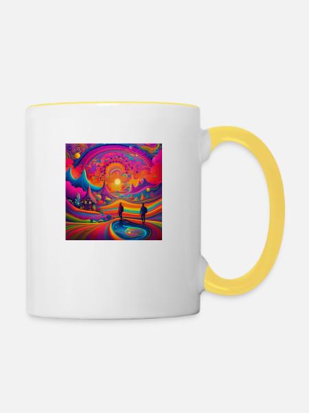 psychedelisches trippy Traumwelt-Design - Tasse zweifarbig - Weiß/Gelb