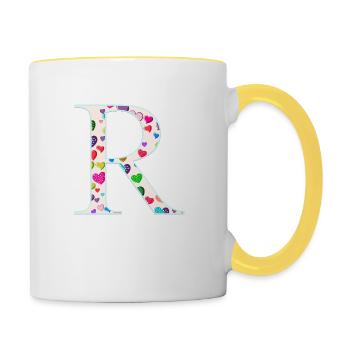 Personalisierbar Monogramm R Herzmuster - Tasse zweifarbig - Weiß/Gelb - Rechts