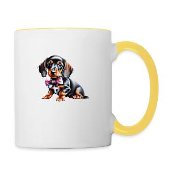 Dachshund Hund Hundehalter Hunde Dackelwelpe - Tasse zweifarbig - Weiß/Gelb - Rechts