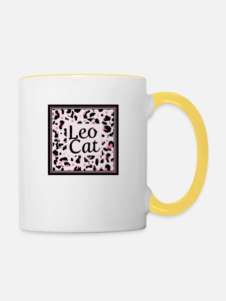 Leo Cat Leopard Design - Tasse zweifarbig - Weiß/Gelb