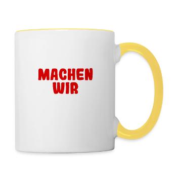 Ja was machen wir jetzt - Tasse zweifarbig - Weiß/Gelb - Rechts