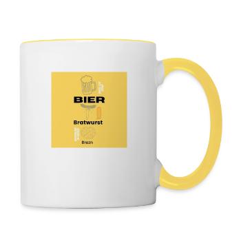 Volksfest - Bier Bratwurst Brezn - Tasse zweifarbig - Weiß/Gelb - Rechts