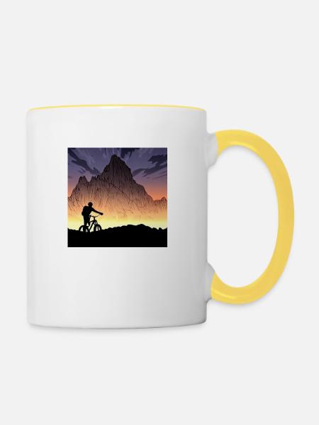 Mountainbiker Bergradler - Tasse zweifarbig - Weiß/Gelb