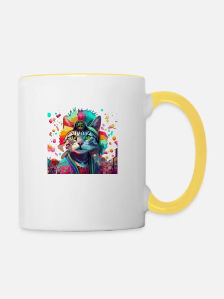 Festival Cat Geschenk - Tasse zweifarbig - Weiß/Gelb