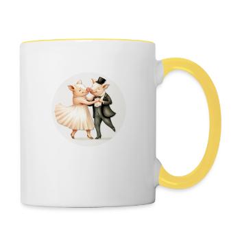 Deux cochons dansent - Mug contrasté - blanc/jaune - Droite