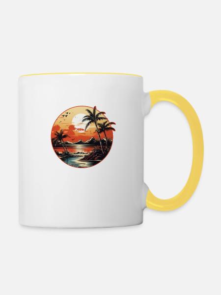 Retro PalmTree, Sundowner - Tasse zweifarbig - Weiß/Gelb