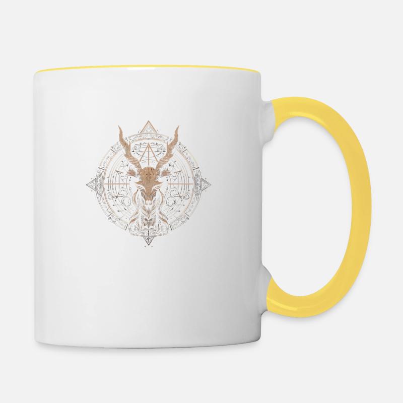 Crâne noir, occultisme et horreur - Mug contrasté - blanc/jaune