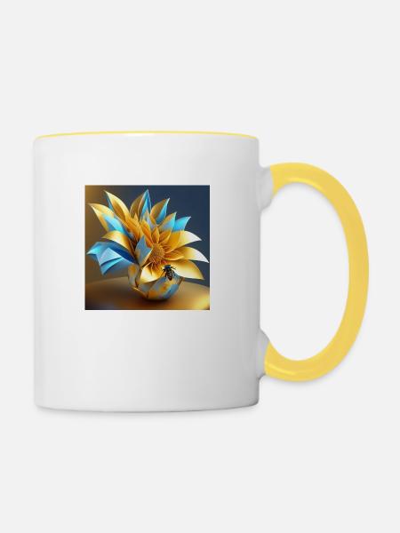 Origami Blüte - Tasse zweifarbig - Weiß/Gelb