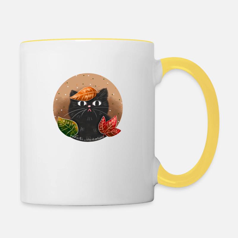 Chat en automne - Mug contrasté - blanc/jaune
