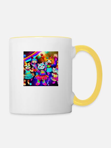 Katzenkarneval - Tasse zweifarbig - Weiß/Gelb