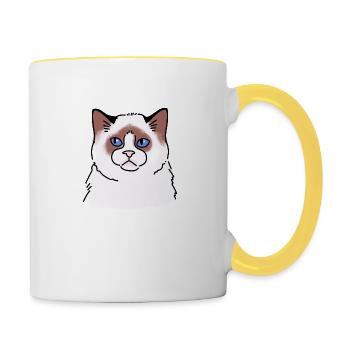 Poupée de chiffon Visage de chat malheureux - Mug contrasté - blanc/jaune - Droite