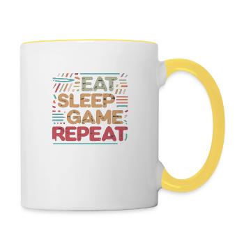 Essen Schlafen Zocken wiederholen - Tasse zweifarbig - Weiß/Gelb - Rechts
