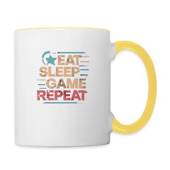 Essen Schlafen Zocken wiederholen - Tasse zweifarbig - Weiß/Gelb - Rechts