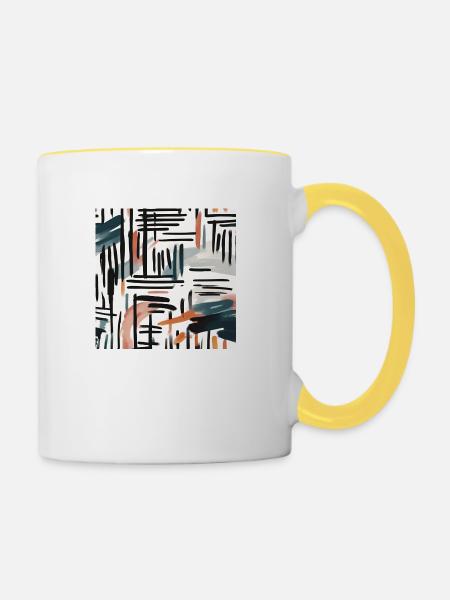 modernes Pinseldesign - Tasse zweifarbig - Weiß/Gelb