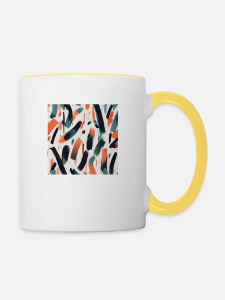 Modernes Pinselstrichdesign - Tasse zweifarbig - Weiß/Gelb