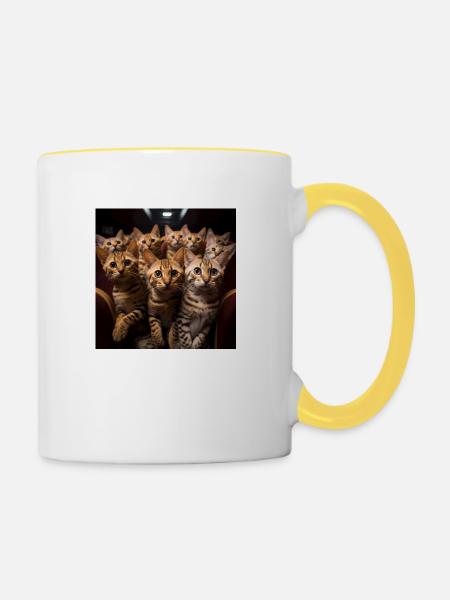 Katzen im Kino - Tasse zweifarbig - Weiß/Gelb