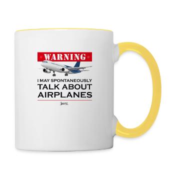 Lustiger Pilot, Flugzeug - ich darf darüber reden - Tasse zweifarbig - Weiß/Gelb - Rechts