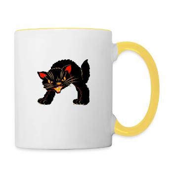cat Halloween - Tasse zweifarbig - Weiß/Gelb - Rechts