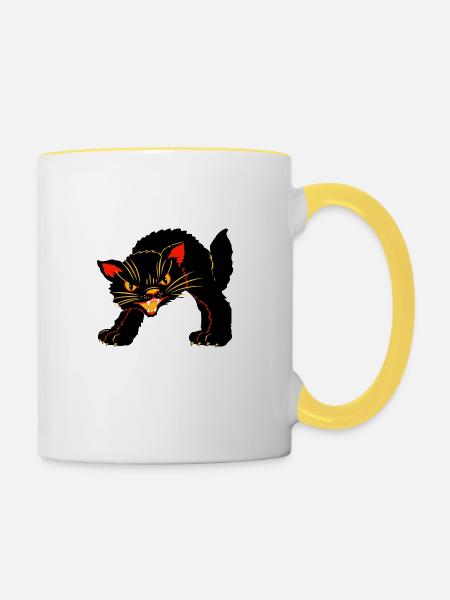 cat Halloween - Tasse zweifarbig - Weiß/Gelb