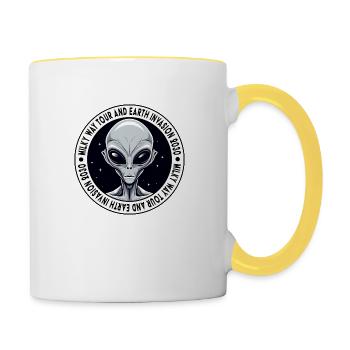 Außerirdische Invasion der Erde 2030 Logo - Tasse zweifarbig - Weiß/Gelb - Rechts