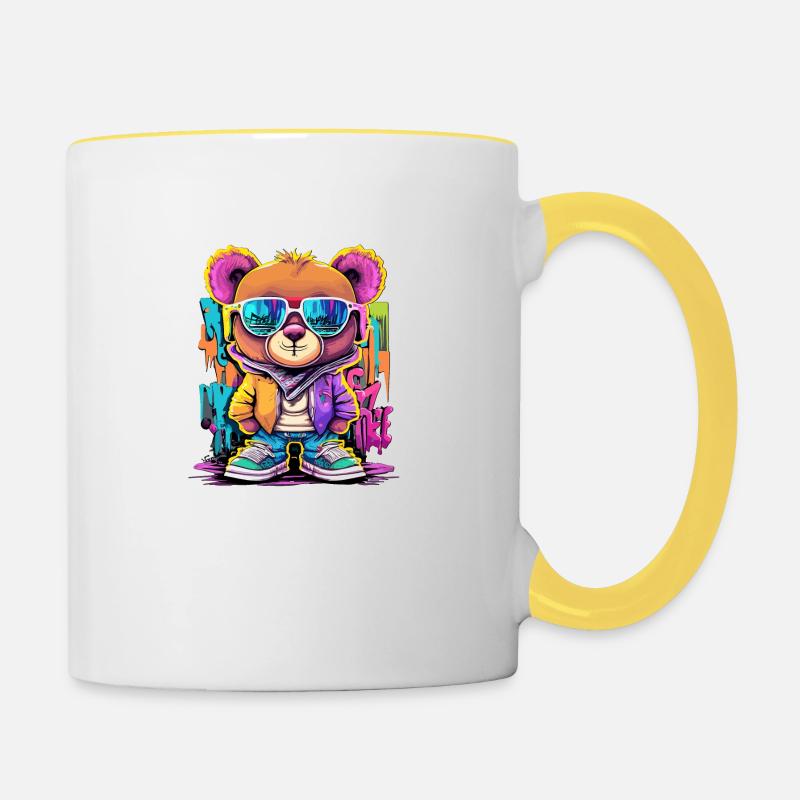 Grafitti teddy bear - Contrasting Mug - white/yellow