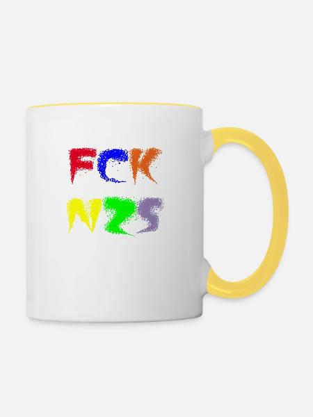 FCK NZS - Tasse zweifarbig - Weiß/Gelb