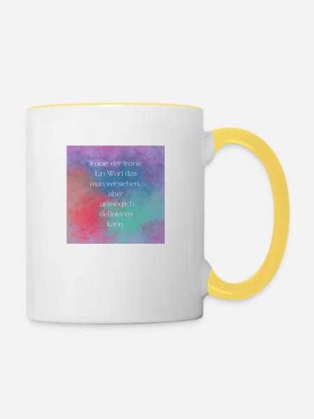 Ironie und Freude - Tasse zweifarbig - Weiß/Gelb
