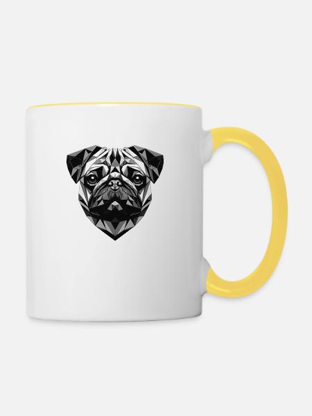 Mops Hund Geometrisch Geschenkidee - Tasse zweifarbig - Weiß/Gelb