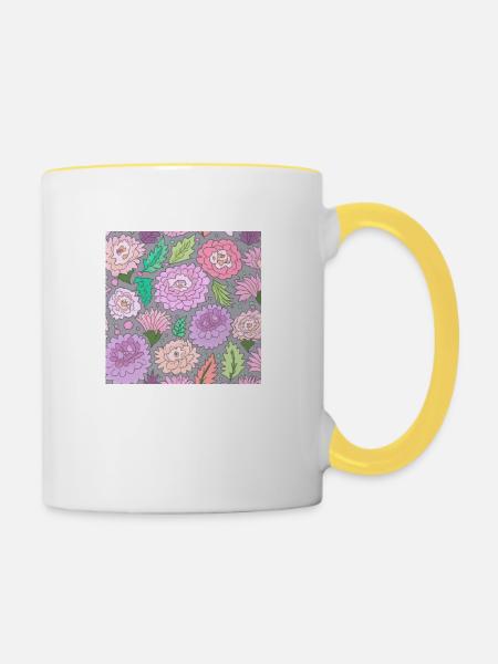 Blumenmuster Blumen - Tasse zweifarbig - Weiß/Gelb